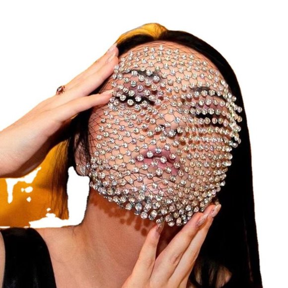 Mesh Rhinestone Face Jewelry Mask Wedding Party Veil Women Full Crystal Shield - Picture 2 of 8